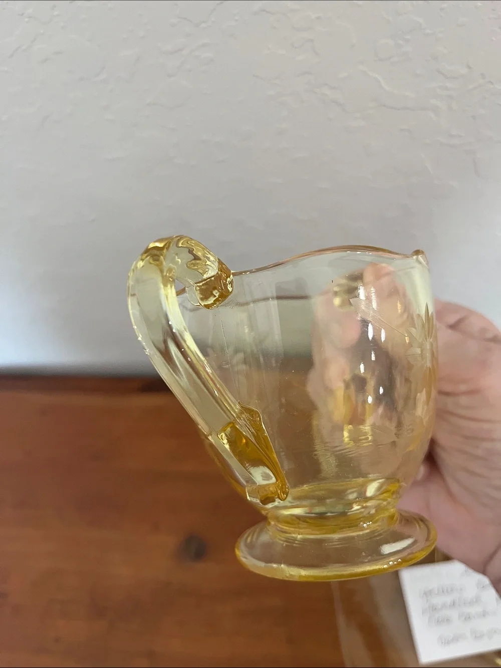Lancaster Jubilee Vintage Yellow Etched Glass Double-Handled Sugar Bowl